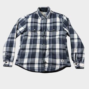 The North Face Sherpa Lined Flannel Shirt Jacket Womens Medium Blue Gray Plaid